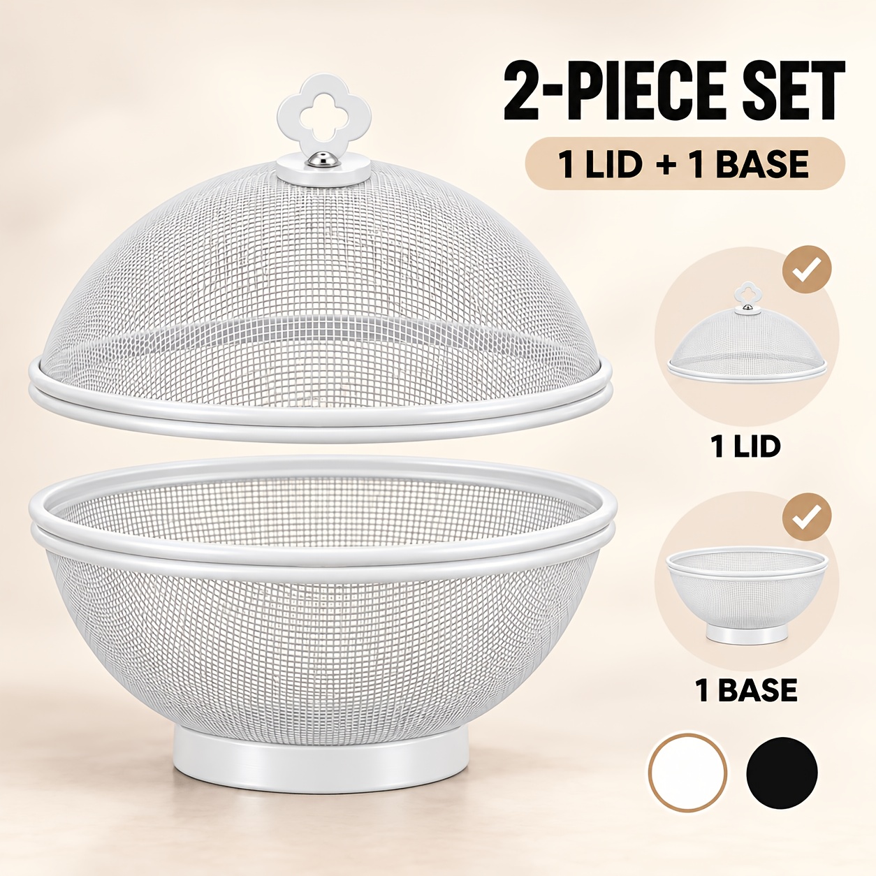 Image of 2pcs Set Golden Mesh Fruit Basket, In Black And White, For 2 Uses, Used As A Fruit And Vegetable Storage Basket And A Breathable Food Cover, Dustproof And Fly-proof, Suitable For Kitchen Dining Tables