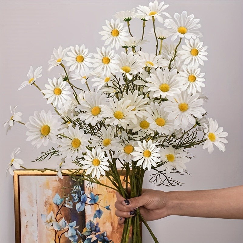 

13pcs Daisy Simulation Flower Piece, Artificial For Home Decoration, Wedding, Farmhouse, Office, Party, Tabletop, White