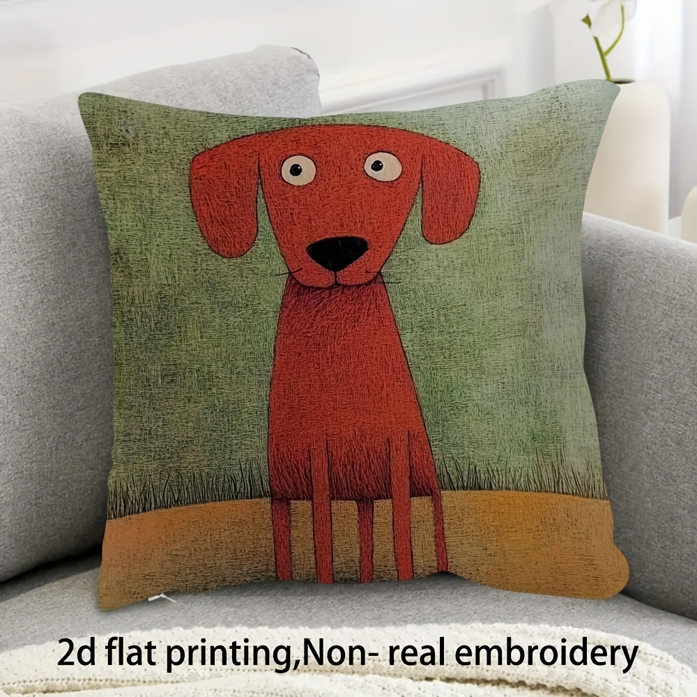TEMU 1 taie d'oreiller, Taie d'oreiller motif chien rouge style facile de dessin animé, Impression plate 2D, Impression simple face ( garniture