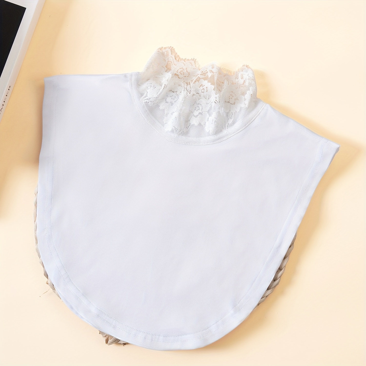 TEMU 1pc de Col en Dentelle pour Femme, Écharpe de Col, Chemise de Base Couleur Unie, Couvre-chemise, Col Fausse Pétale, Joueuse et Mignonne, Blanche