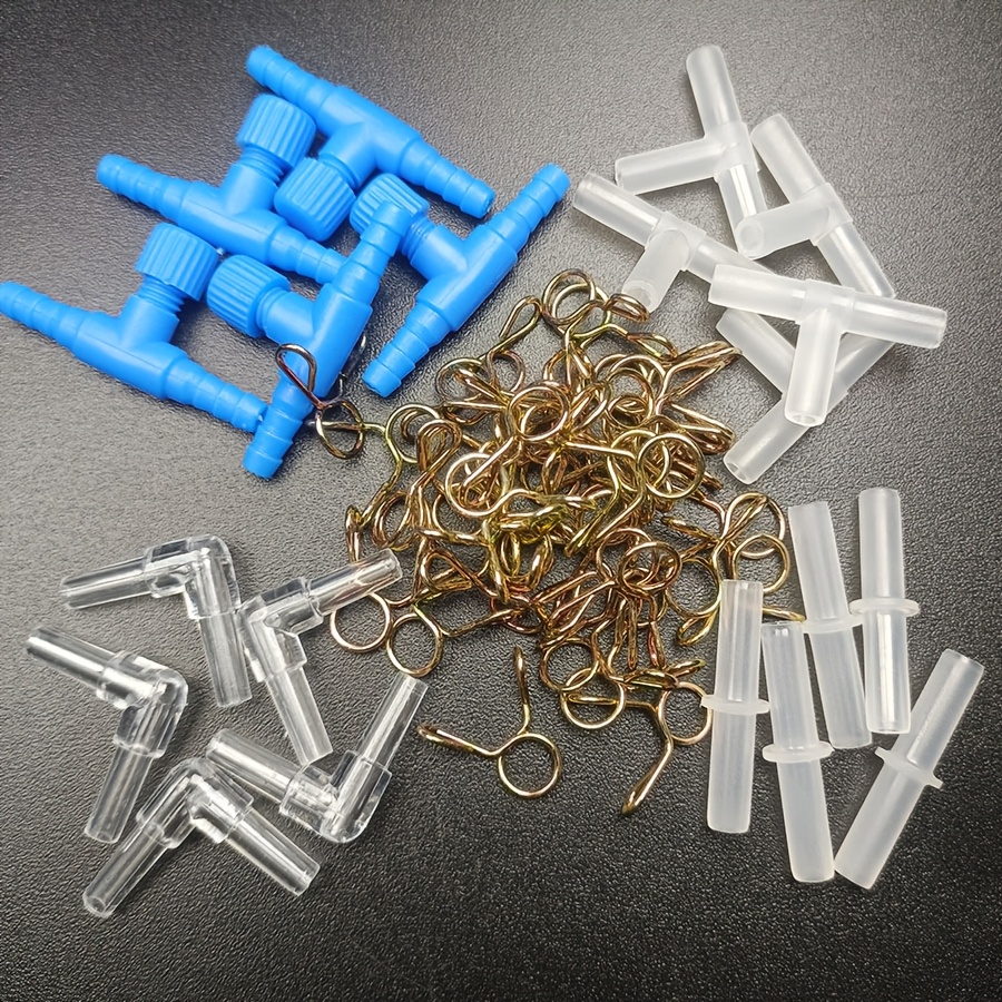 TEMU Lot de 60 pièces : 5 de réglage + 5 raccords en T + 5 raccords droits + 5 raccords à coude + 40 de serrage antidérapants, fournitures pour