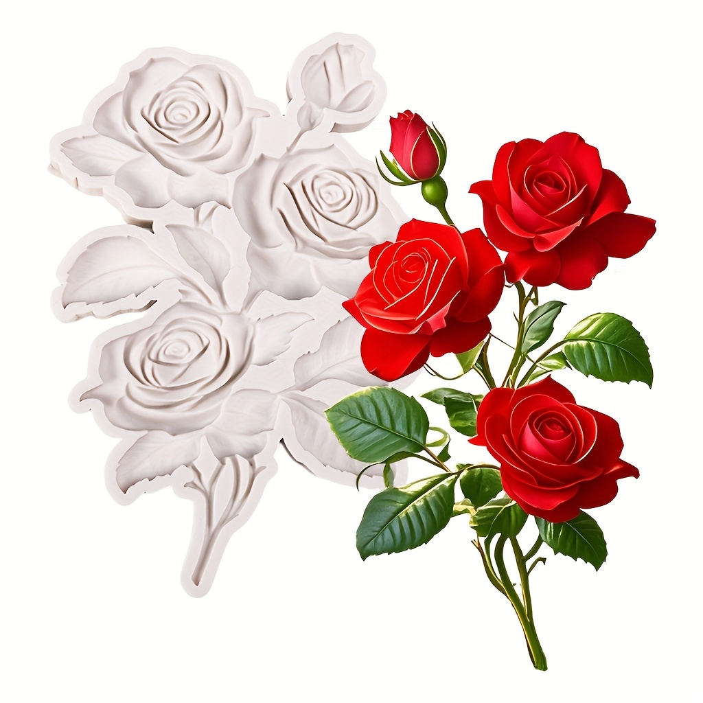 Image of 1pc Rose Shaped Silicone Baking Mold, Fondant Mold, Resin Casting Mold - Exquisite 3d , Suitable For Chocolate, Cake Decoration, And Resin Craft Making, Valentine's Day Decoration