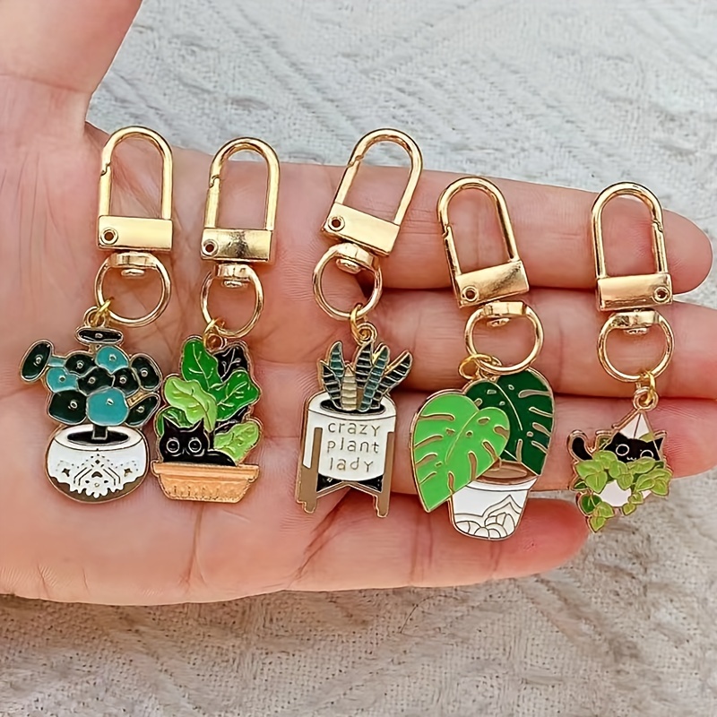 

5pcs Cute Cartoon Cactus Keychain Set - Enamel Alloy Charms For Bags & Backpacks, Perfect Gift