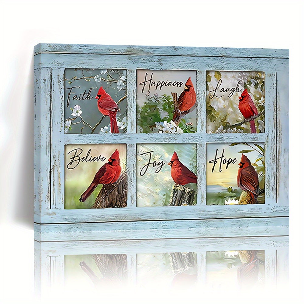 

1pc Wooden Framed Canvas Painting Rustic Red Bird Country Birds Forest Wall Art Prints For Home Decoration, Living Room&bedroom, Festival Gift For Her Him, Out Of The Box