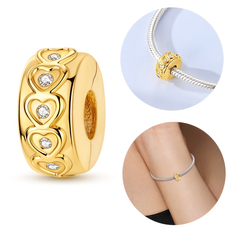 TEMU Cuentas de clip con forma de en relieve, chapadas en oro de 18K, para hacer joyas, elegantes pulseras y collares para mujer