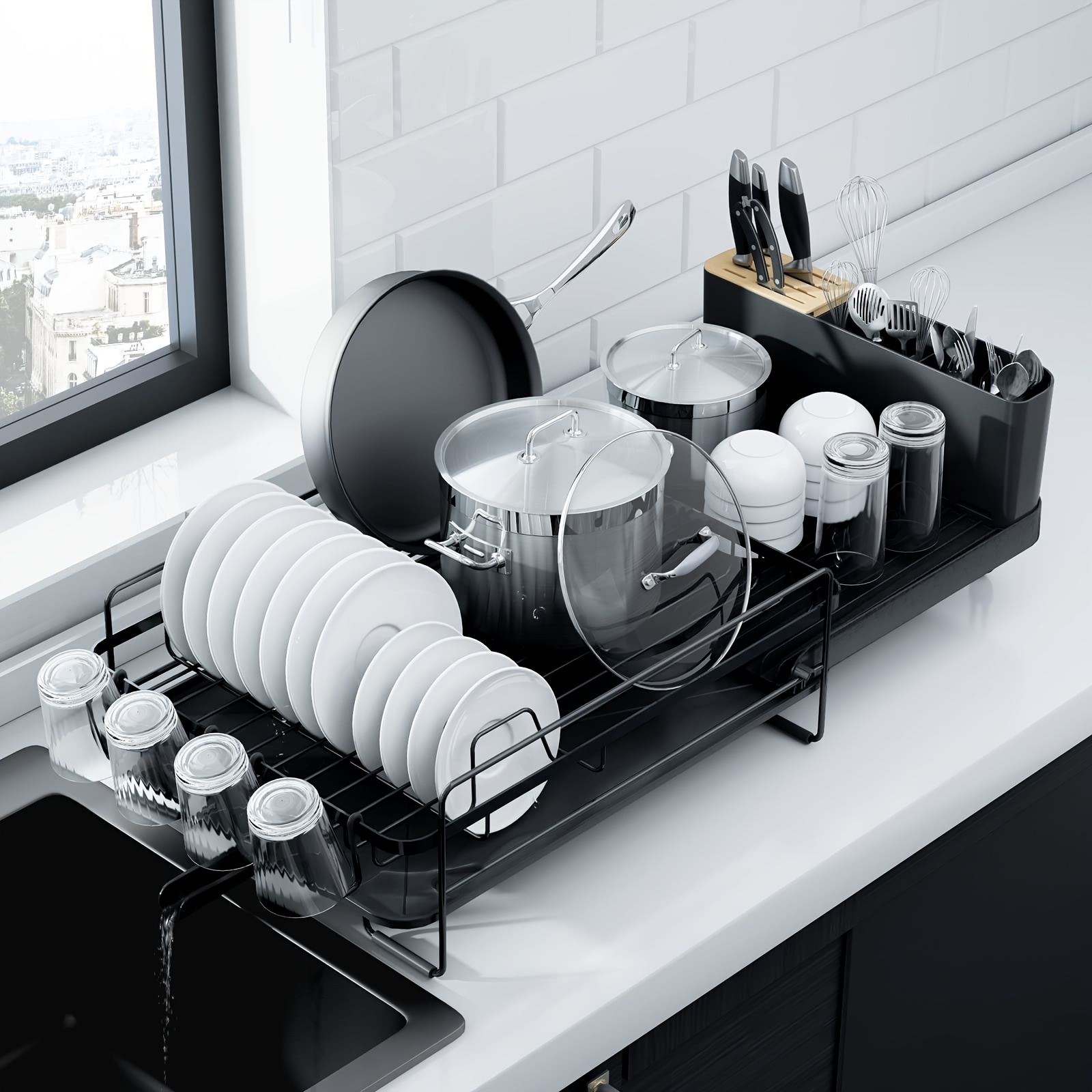 large dish drying rack with   set dish rack extendable dish rack utensil holder cup holder expandable dish drainer for kitchen counter Product details 1