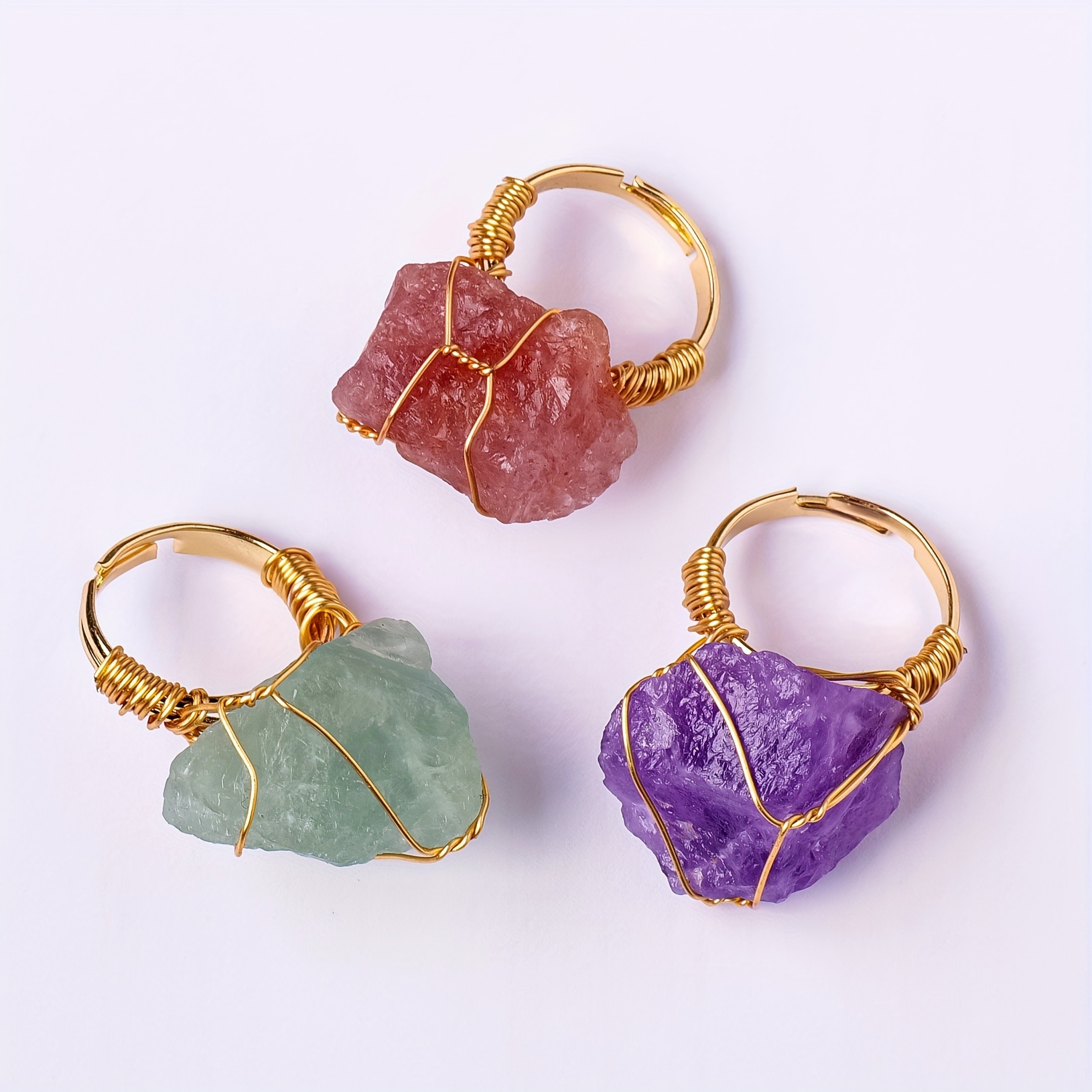 טבעת 1 יחידות מאבן קריסטל גולמית טבעית, טבעת פתוחה מתכונת, תכשיטים אלגנטיים בעבודת יד, סגנון סד, סגנון סגנון (אבנים מגוונות)