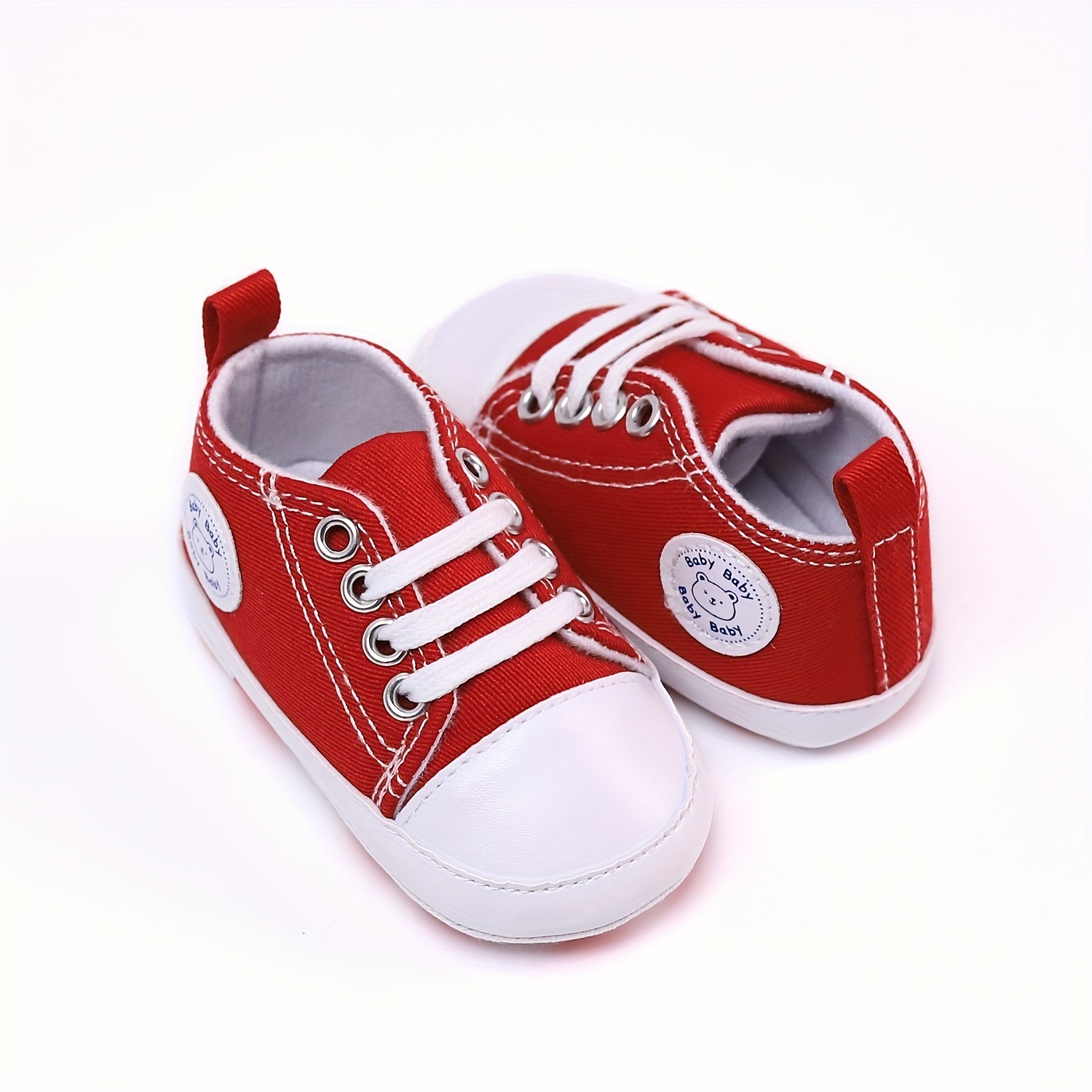 RABEISIR Baby ' Toddler Walking Shoes - Soft Canvas Sneakers with EVA Cushion, Adjustable Lace-Up Low-Top Design, 4-Color Options (White/Pink/Black/Red) for All-Season Casual & Party Wear, Party Toddler Sneakers | Classic Sneaker Design | EVA Cushioned Sole, Toddler Shoes, RABEISIR