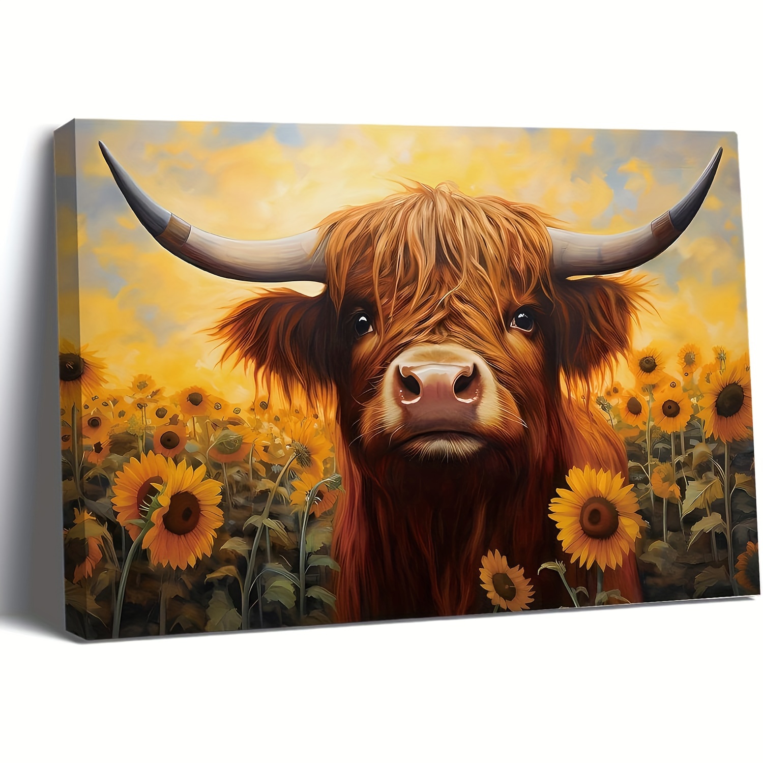

1pc, Highland Cow And Sunflower Sunset Canvas Print Warm Soft Colorful Wall Art Living Room Bedroom Home Office Decor (sunflower,12 X 18 Inches)