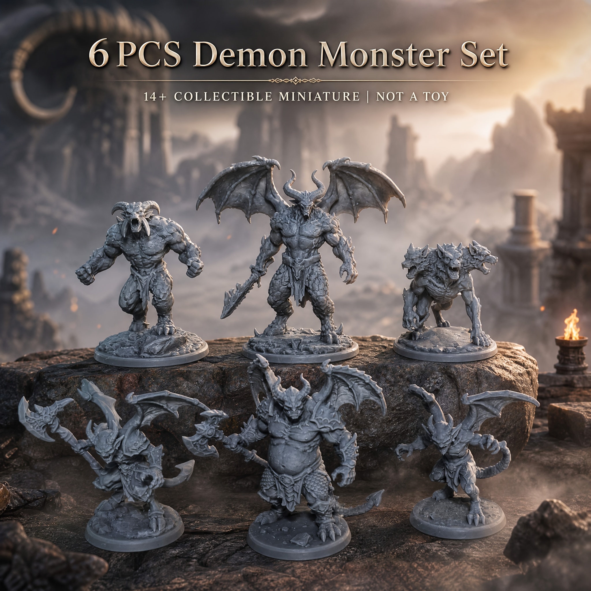 TEMU 6pcs Demon Miniatures, Design Miniature Collection Models 14 And Above, Are Rich, Making It Suitable For Rpg Model Collection And Painting And