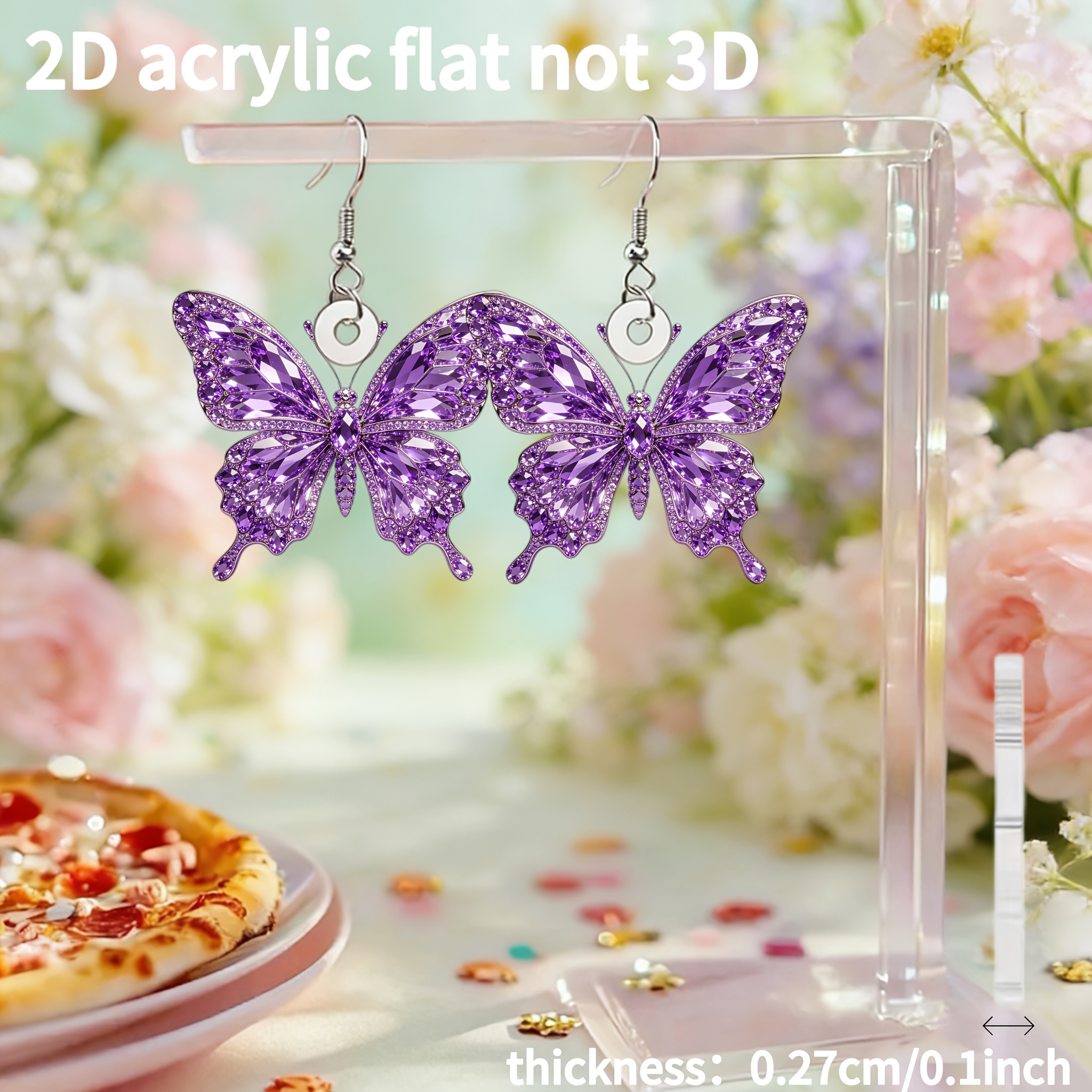 Purple Butterfly 2D Acrylic Flat Earrings, Cute Girly Style
