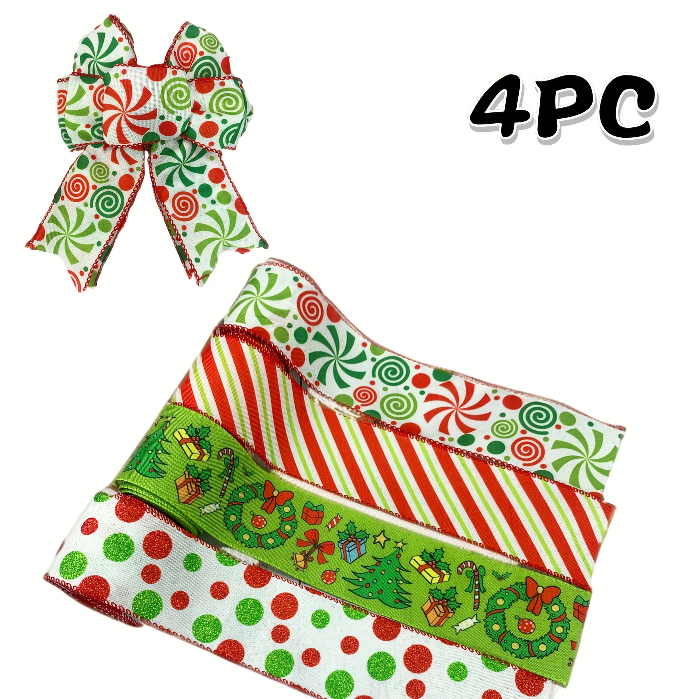 

4pcs Christmas - 2.5" Striped & , Burlap For Diy Crafts, Decor, Wrapping &