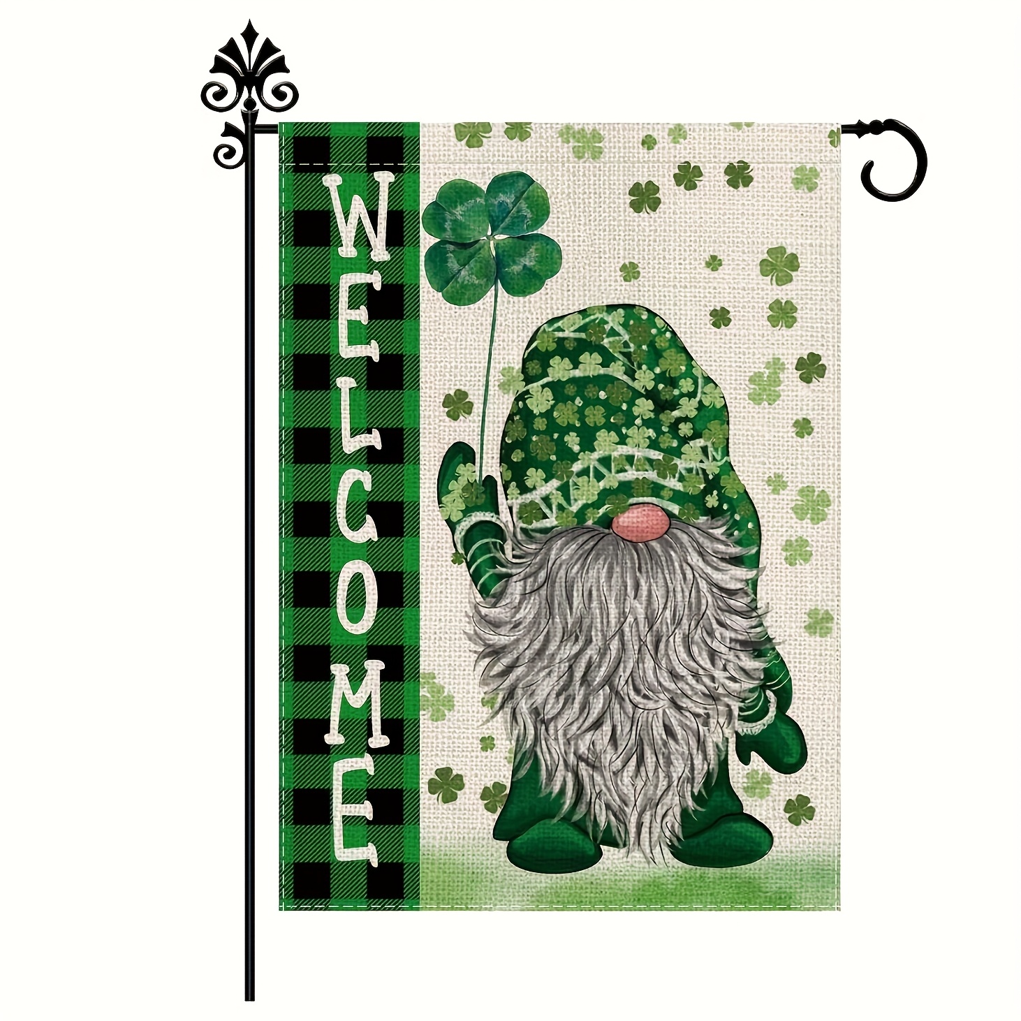 

1pc Classic 's Day Garden Flag, 12.5 X 18 Inch, Double-sided Burlap Yard Flag With Green & Shamrocks, Welcome Outdoor Decor, No Electricity Needed, Featherless