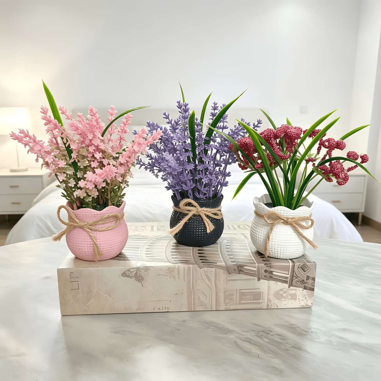 3 Pots of Artificial Potted Small Flowers, Mini Fake Flowers Desktop Home Ornaments