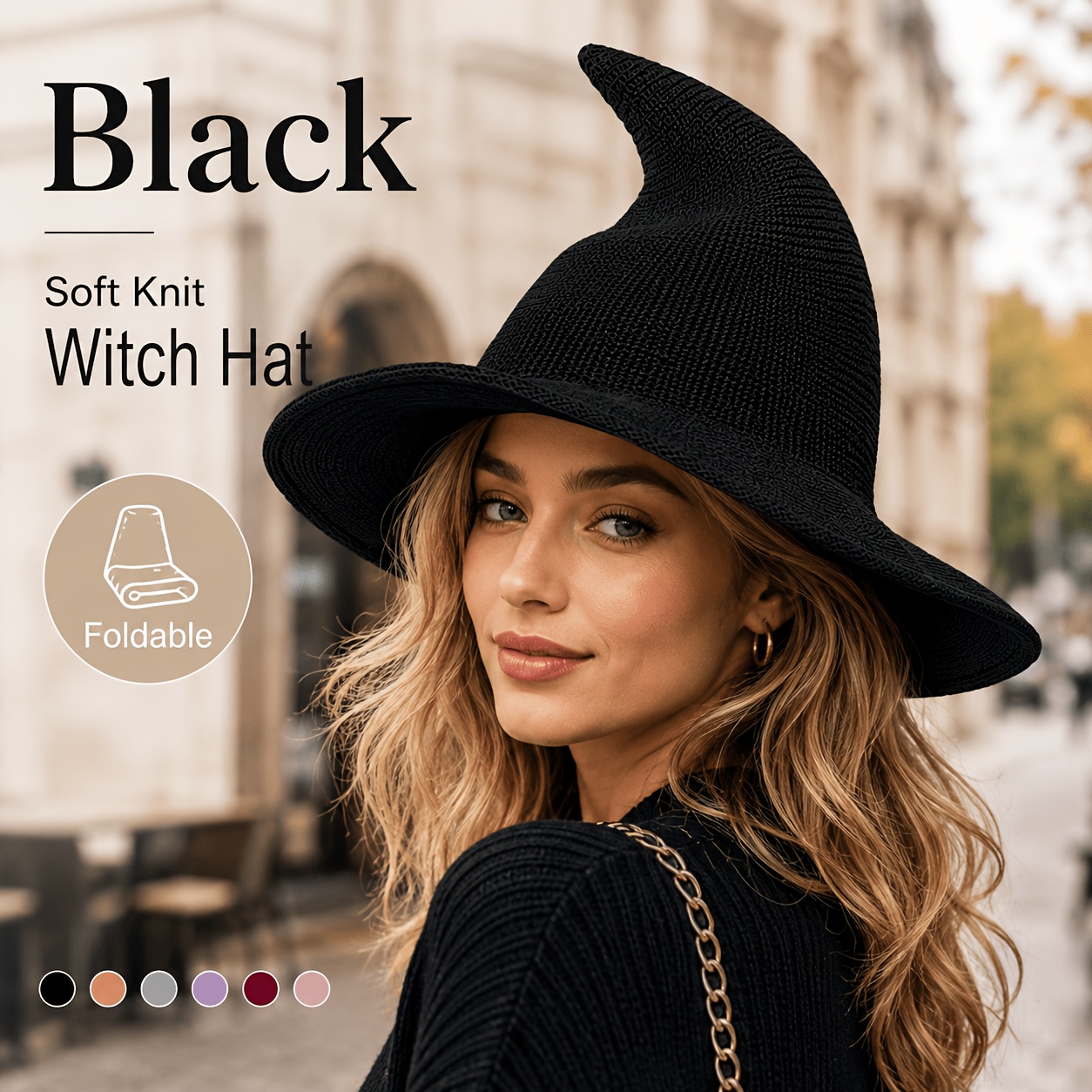 TEMU Witch Hat, Witches Hats, Witch Costume, Witchcraft Supplies, Knit Witch Hat, Pointed Wizard Hat, Foldable Hat, Gothic Accessory, Halloween