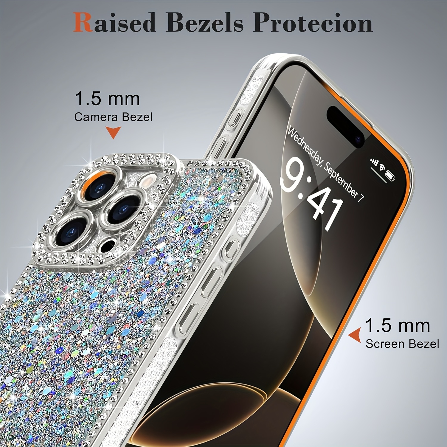 For IPhone 16/15 Plus/14/13 Pro Max Case Glitter, Support Wireless Charging, Shiny Bling Sparkly Bumper Cover For Women Soft Slim Shockproof Protective Phone - Image 4