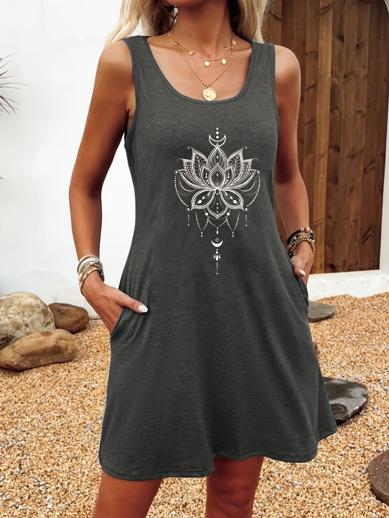 womens floral print tank dress jersey knit fabric - Temu Hungary