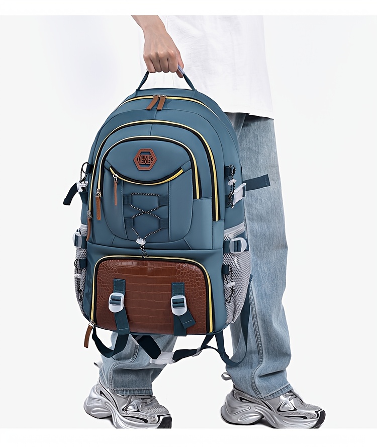 [Large Capacity Hiking Backpack] 10.57 Gallon Large Capacity Hiking Backpack with Shoe Compartment & Laptop Sleeve - Durable Multi-Compartment Travel Backpack with Padded Shoulder Straps, Padded Back Panel & High Quality Design - Blue/Grey/Tan for Camping, Business Travel, School - Ideal Gift for Outdoor Adventurers (36-40L)