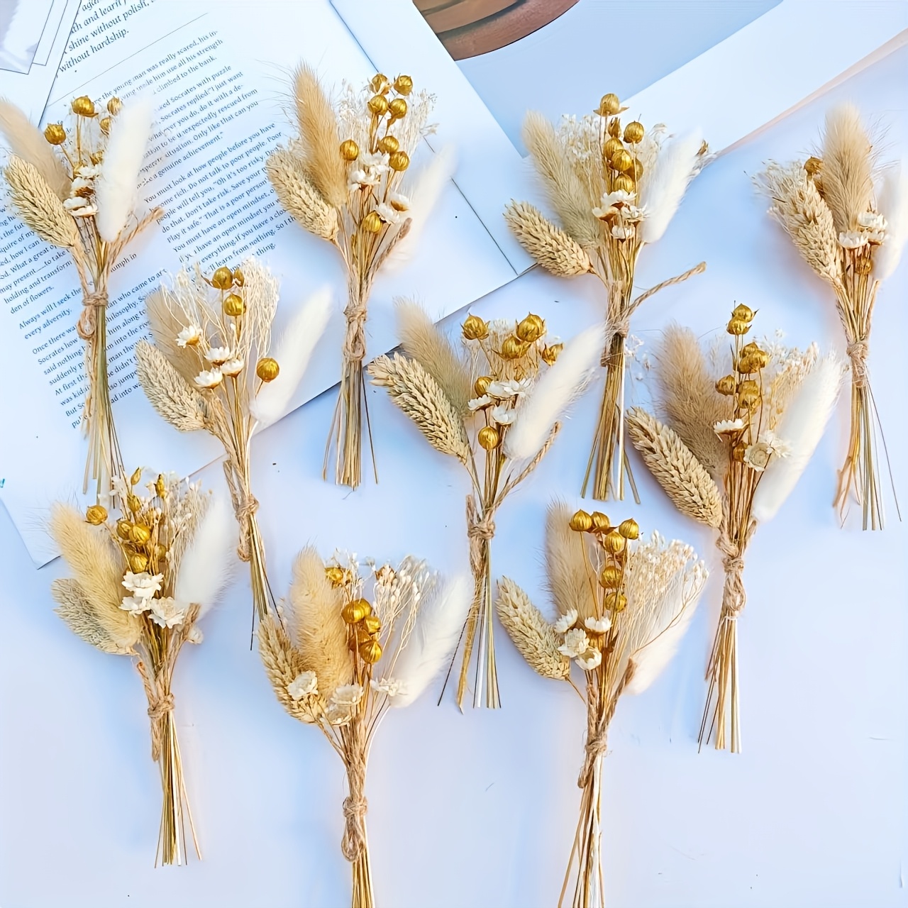 Image of 10 Mini Dried Flower Bouquets, Suitable For Groomsmen Boutonnieres, Wedding Cake Decorations, Etc., Bohemian Home Decorations, Valentine's Day, Christmas Gifts
