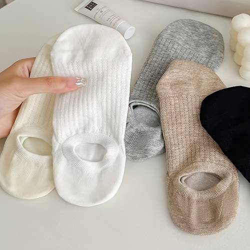 5 pairs of spring and summer hollow invisible short socks sleeveless socks boat socks low cut non slip heel minimalist short socks in white and gray colors
