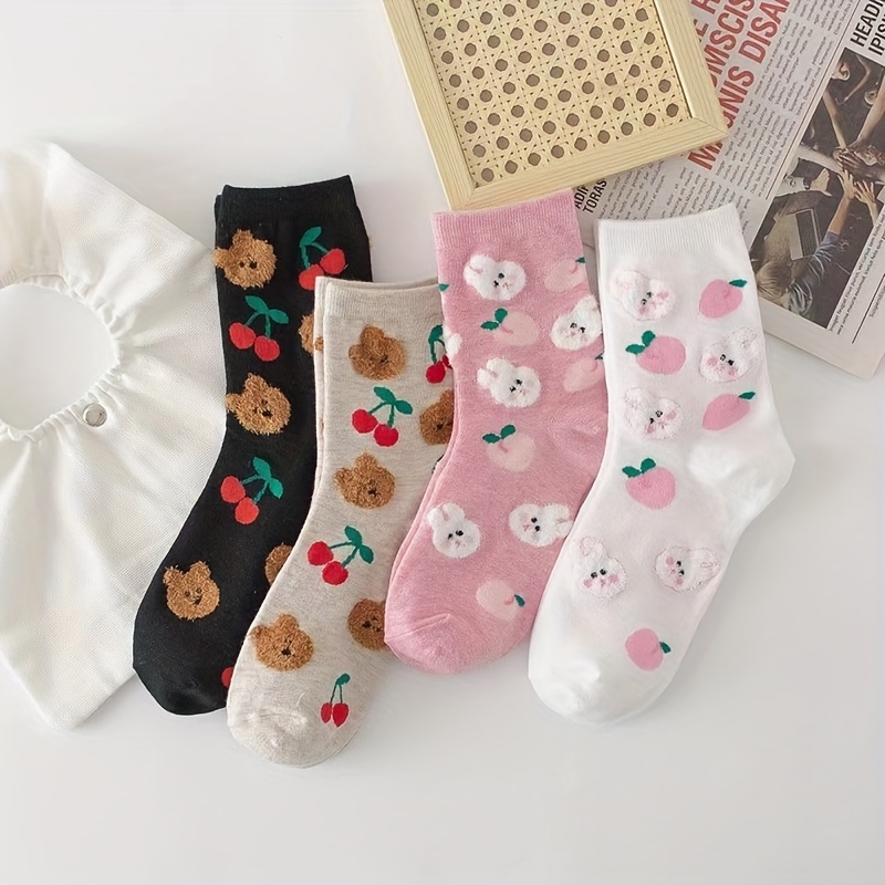 Rabbit Peach Socks Cute Breathable Cartoon Tube Socks - Temu Portugal