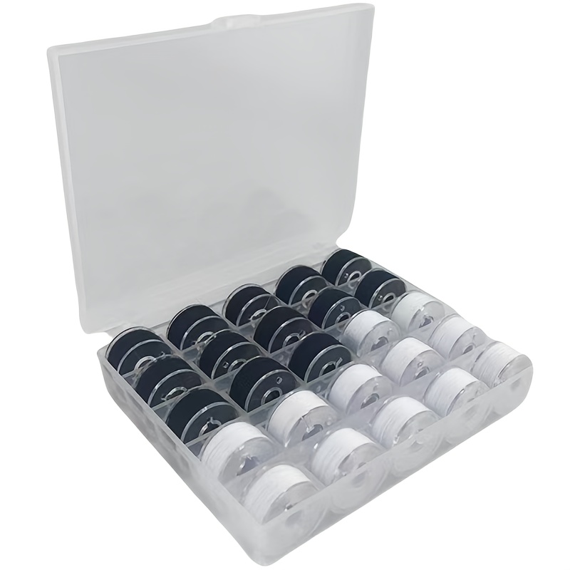 E-shop (25 Stk.) Vorgespulter Spulengarn Größe A Klasse 15 (SA156) 60WT mit durchsichtiger Aufbewahrungsbox aus Kunststoff 70D/2 für Brother Stickgarn