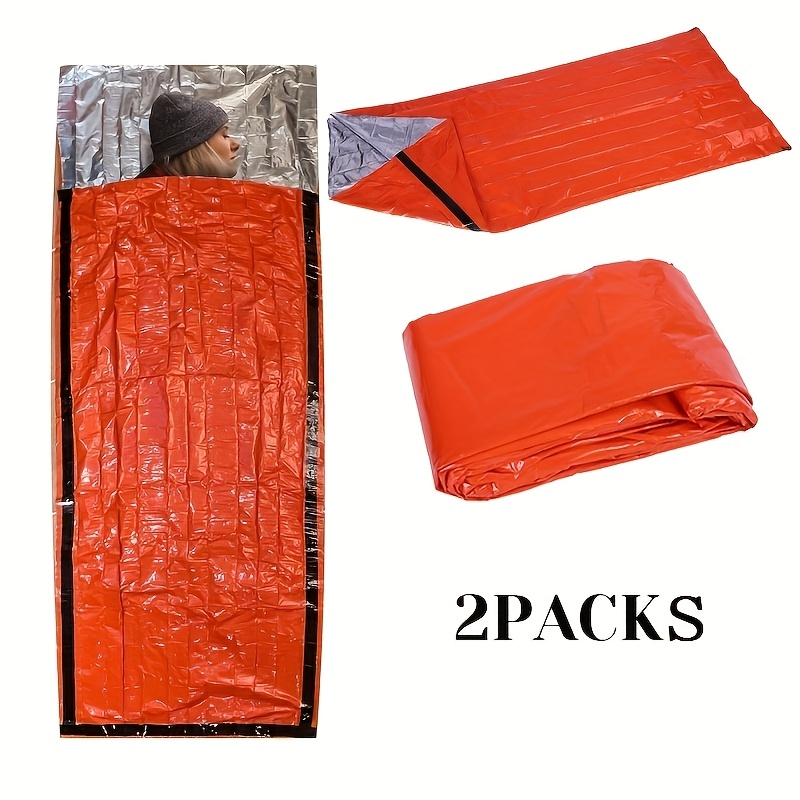 

2pcs Portable Emergency Survival Sleeping Bags - Waterproof, Insulated Pe Material, Quick-open Vest Pouch For Camping & Hiking, Red, Camping Accessories