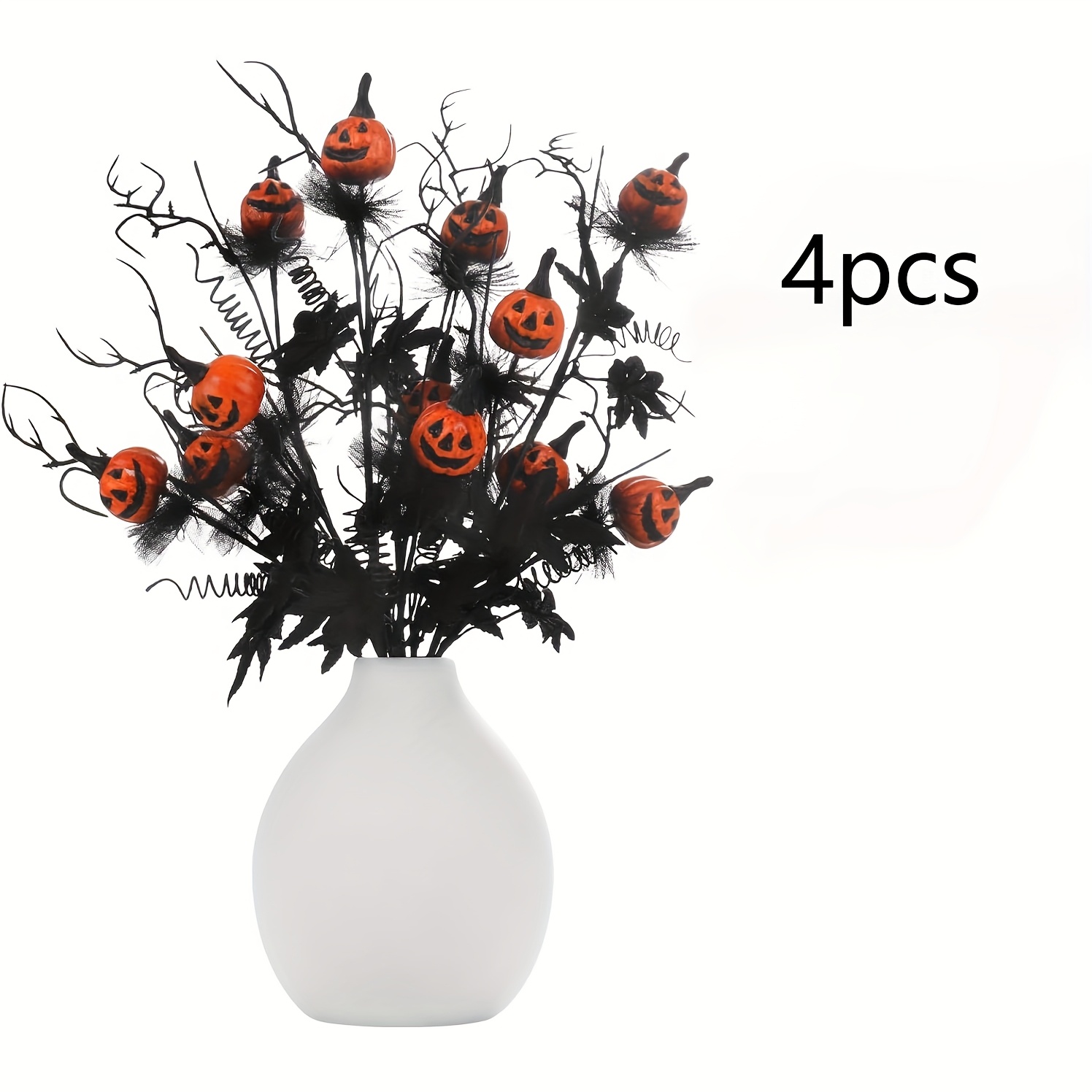 Image of 4pcs Halloween Spooky Pumpkin Branch Bouquet – For Room Dining Table Decoration, Halloween Party Instagrammable Props