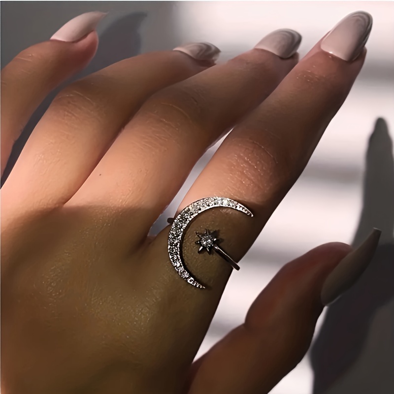 Moon & Sun Cuff Ring with Rhinestone Accents