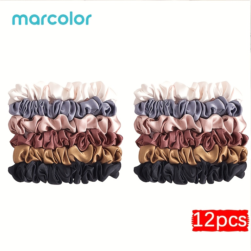 TEMU Marcolor Lot de 6/12 Élastiques à Cheveux en Satin de Style Coréen, Style Polyvalent, Durables et Non Irritants, Accessoires pour Cheveux à