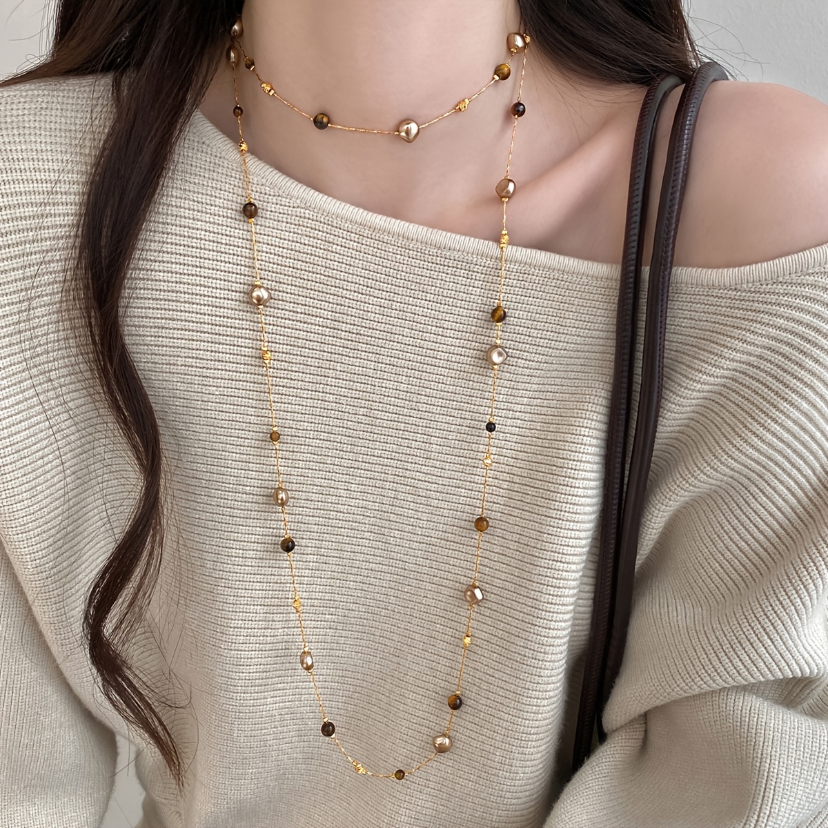 TEMU Collar bohemio de para mujer - Cadena tipo suéter cuentas de y para uso diario, , fiestas, regalo para todo el año para Navidad, graduación,