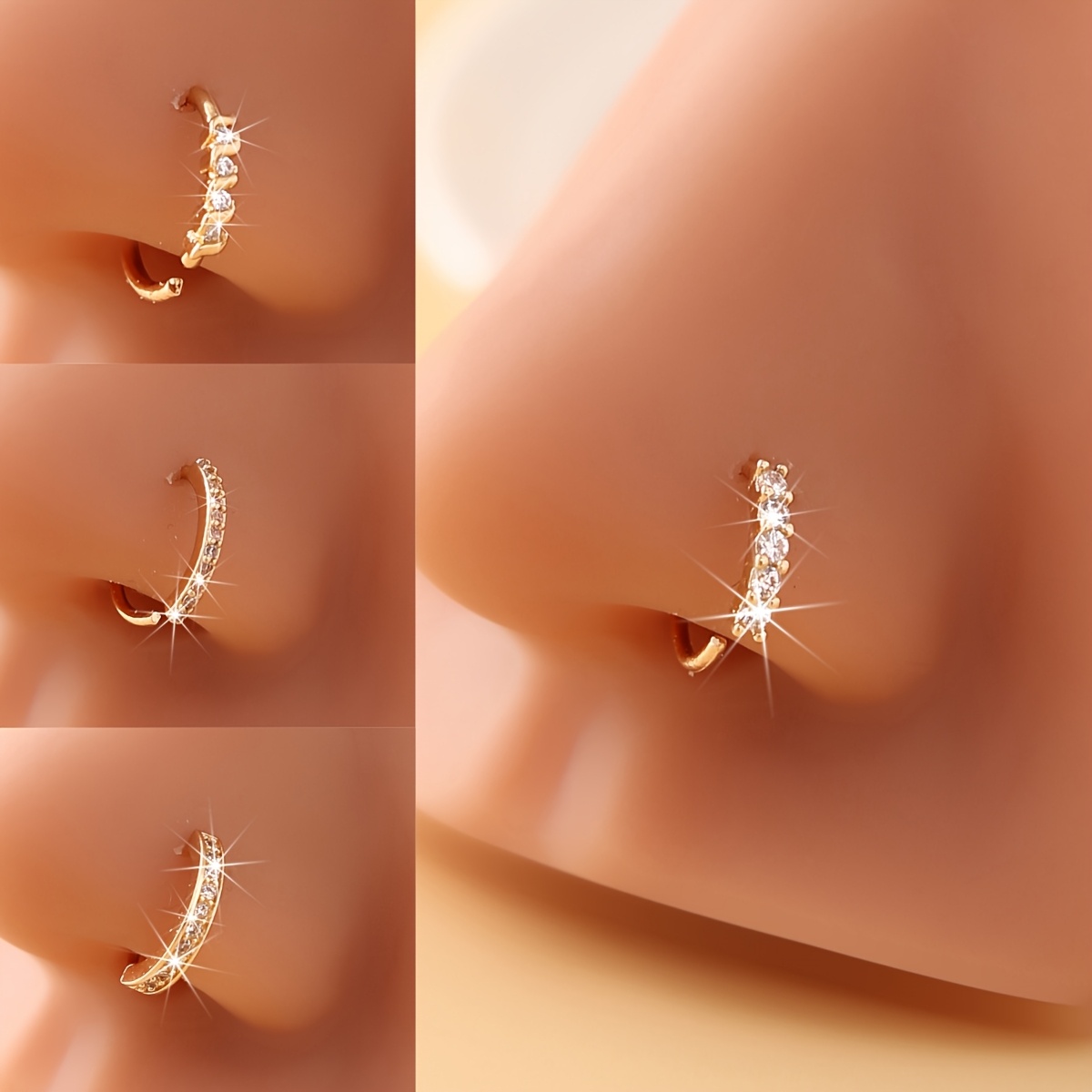 Image of 4pcs Minimalist Nose Ring, Women's Fashion Elegant Need Piercing Nose Studs Nose Spikes, Suitable For Daily Wear Or As A Gift For