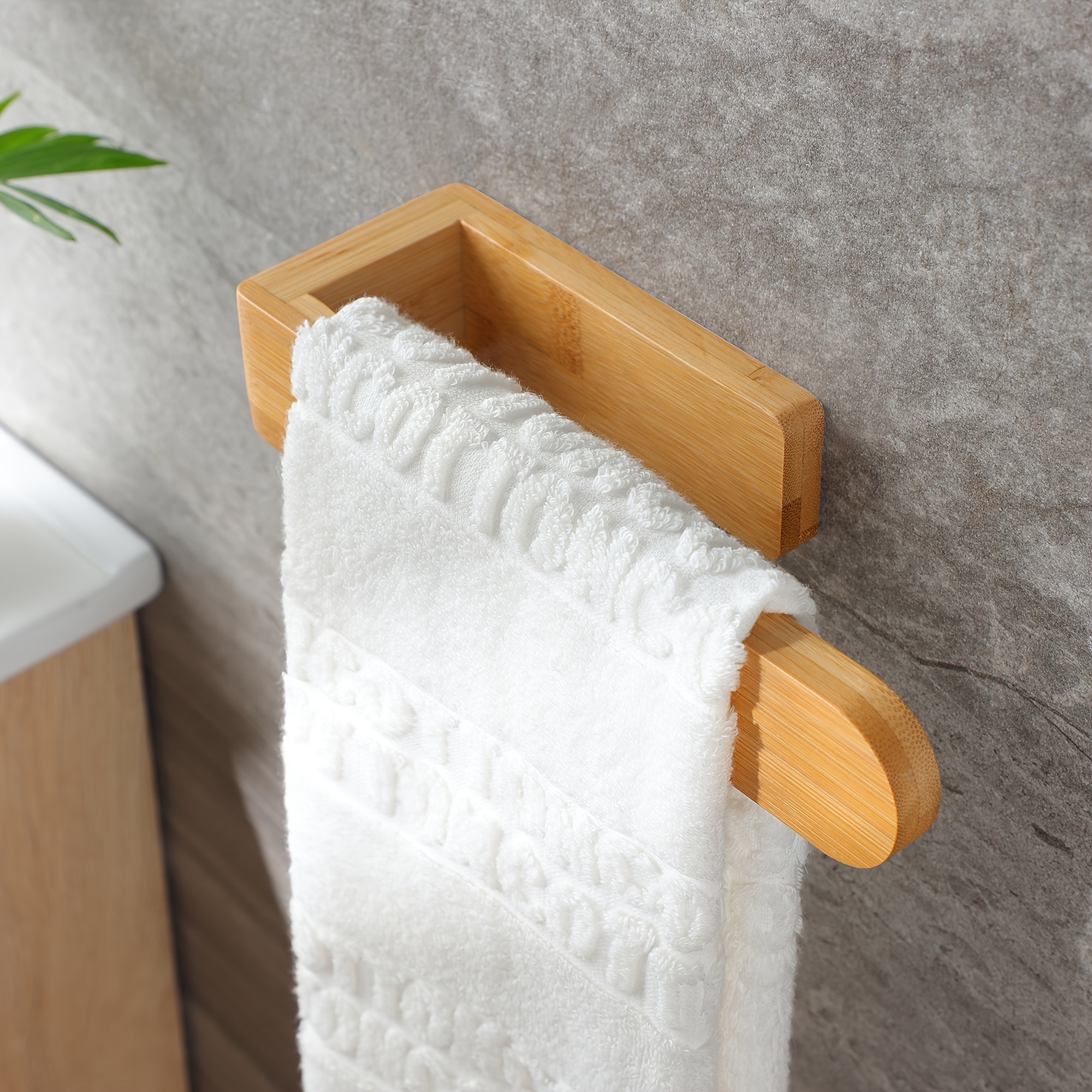 

Contemporary Wooden Towel Rack, Wall Mount Bamboo Towel Holder For Bathroom And Kitchen, No Electricity Needed