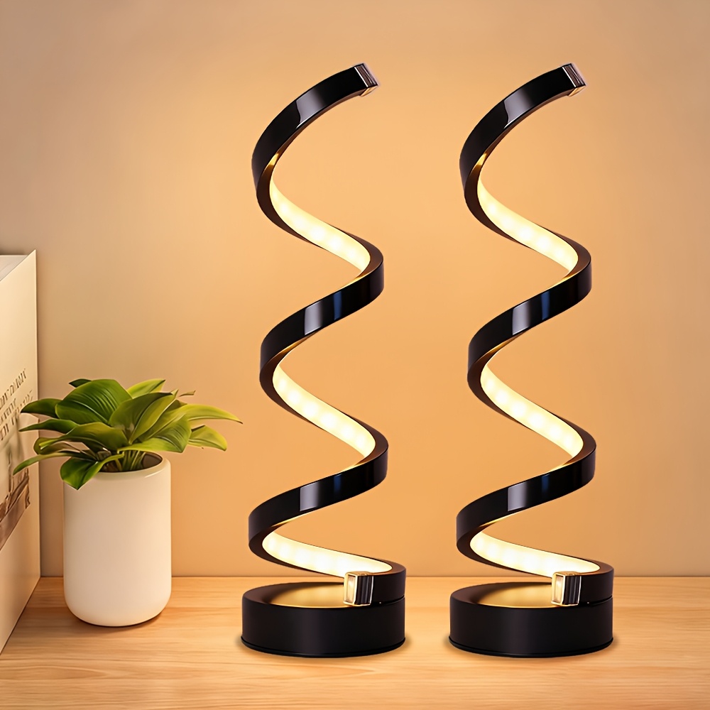 TEMU Lot de 2/1 Lampe de Table Rétro Créative, LED Spirale à 3 Couleurs, Lumière Douce et Chaude Réglable, Alimentation USB avec Commande par Bouton,