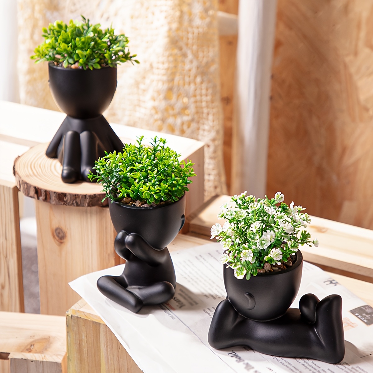 

3-pack Artificial Boxwood Plants In Pots, Eucalyptus Greenery With Small White Flowers, Ideal For Decor, Christmas, Halloween, Easter, Thanksgiving, Graduation & Tabletop Decorations