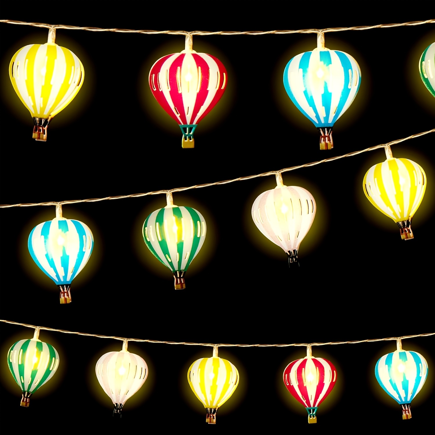 TEMU 1 Guirlande Lumineuse Ballon de Montgolfière Colorée - Éclairage LED à Piles, Idéal pour Chambre, Décoration de Fêtes et Ambiance Chaleureuse,