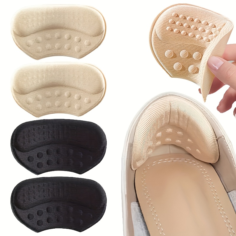 TEMU 4pcs Self-adhesive Heel Cushions In Beige, - Hypoallergenic Polyeste, Anti-slip & Blister Inserts For Shoes That Are Too Big And Sports Shoes,