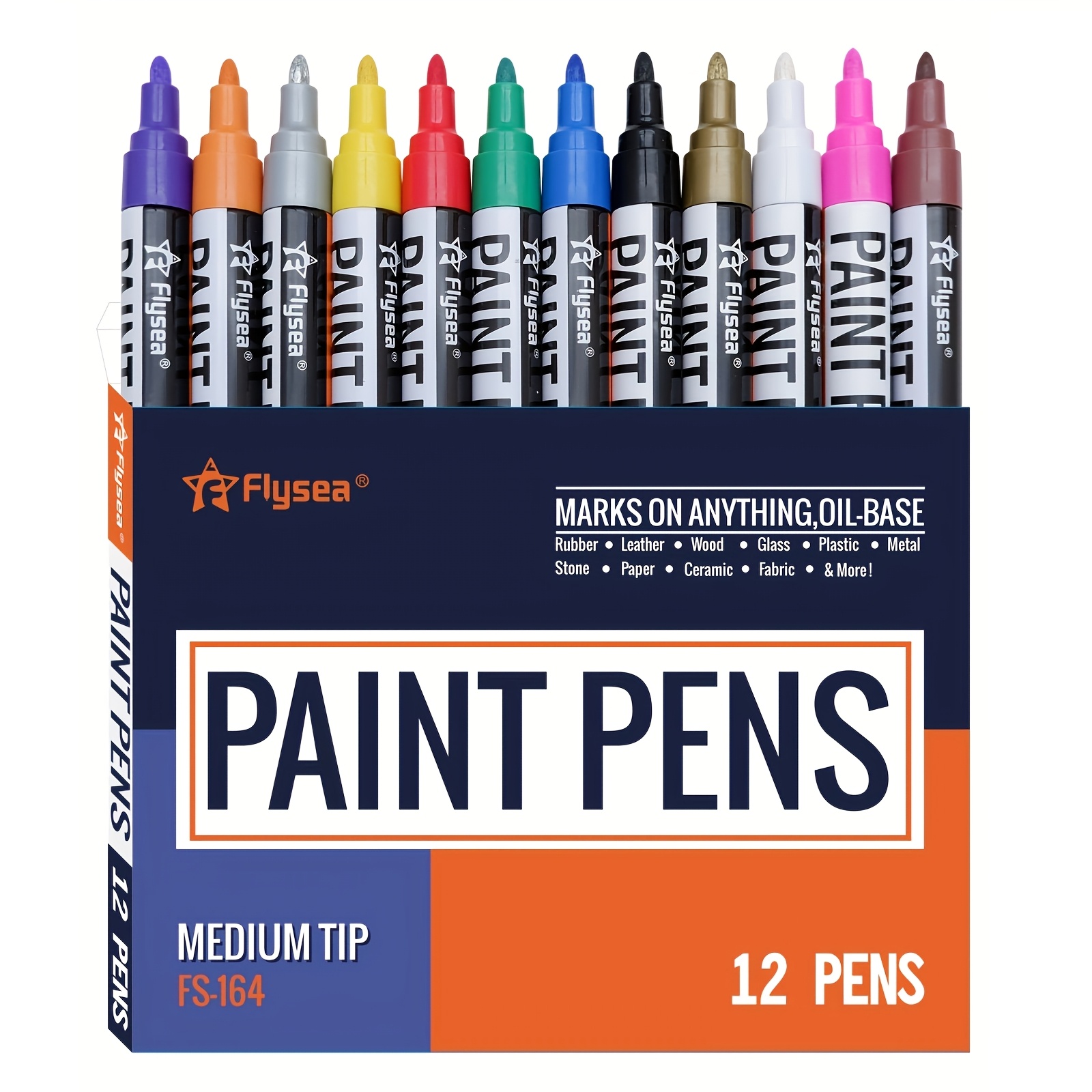 Image of 12pcs Paint Marker Pens Oil Based Paint Markers, Marker Pens For Metal, Wood, Rock Painting, Stone, Professional Art Supplies