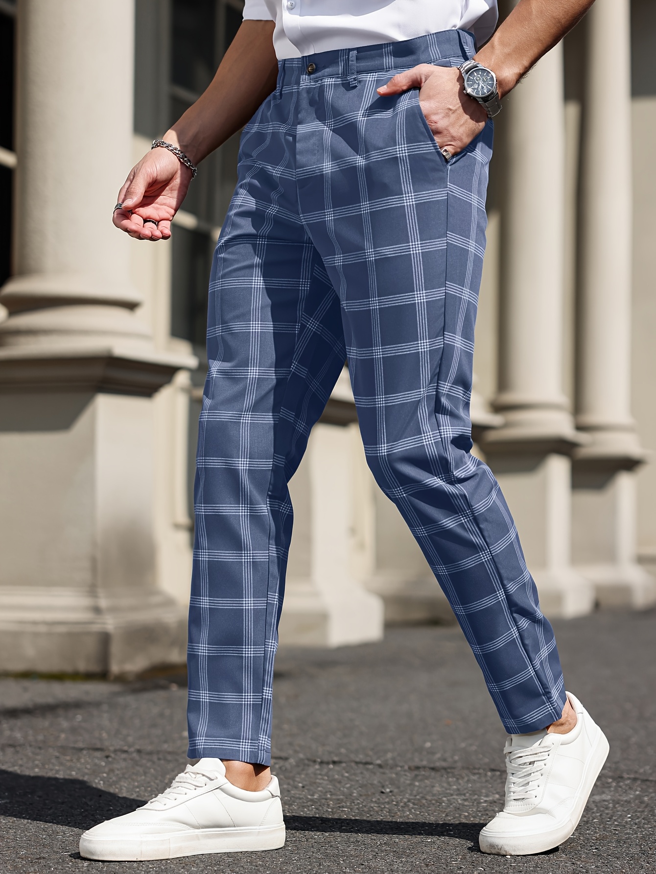 Plaid Pants Wearing Trousers Casually Mens Formal Business Casual