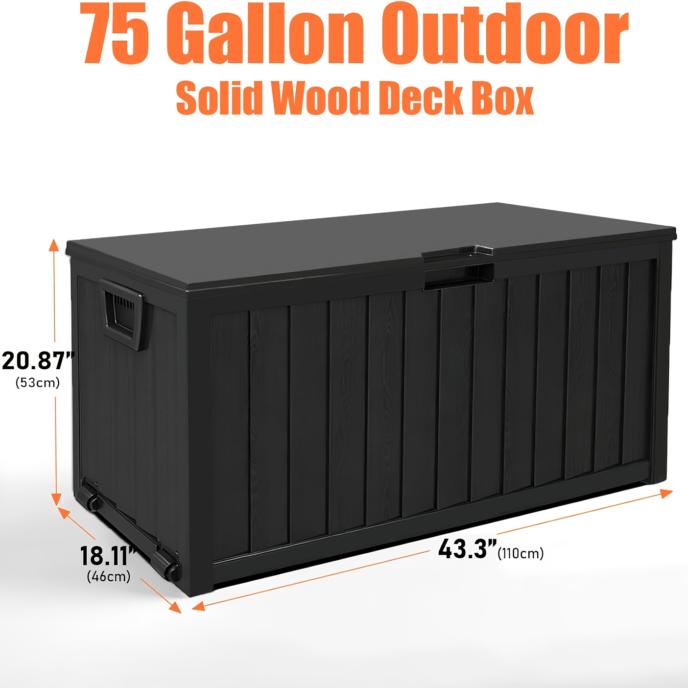 75 Gallon Large Deck Box, Deck Box Outdoor Storage Boxes, Outdoor Storage Organizer with Lock Opening, Waterproof Outdoor Storage Box with Bottom Pulleys, for Patio Furniture, Box, Cabinet, Rack for Outdoor Storage, Box, Cabinet