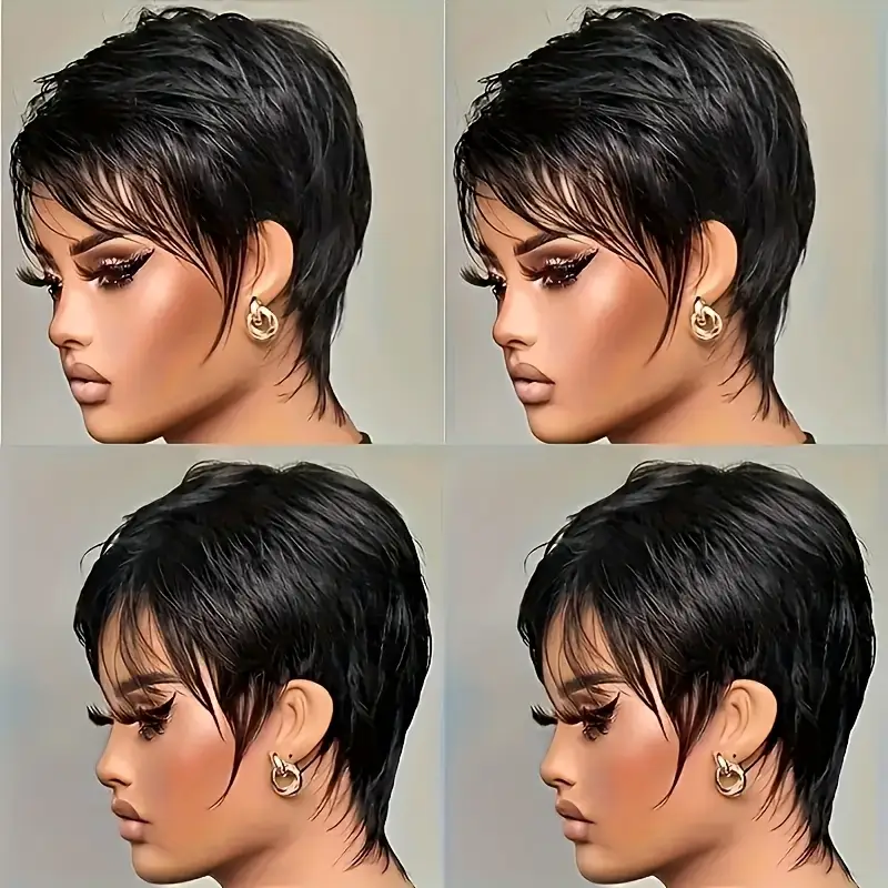 100 human hair cut wig for short with bangs cap 180 density straight wig for daily wear unisex all hair wig everyday hairpiece elegant hairpiece Product details 1