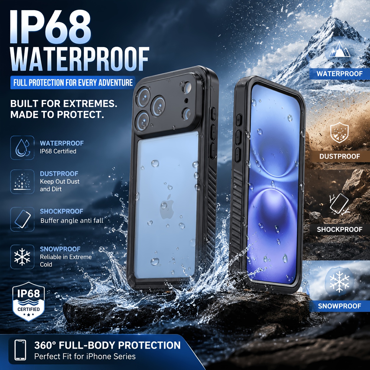 TEMU Phone Case: Ip68 Phone Case Built In Screen Protector Film/lanyard 360 ° Fully Sealed Design High-quality Durable Transparent Shell Dustproof