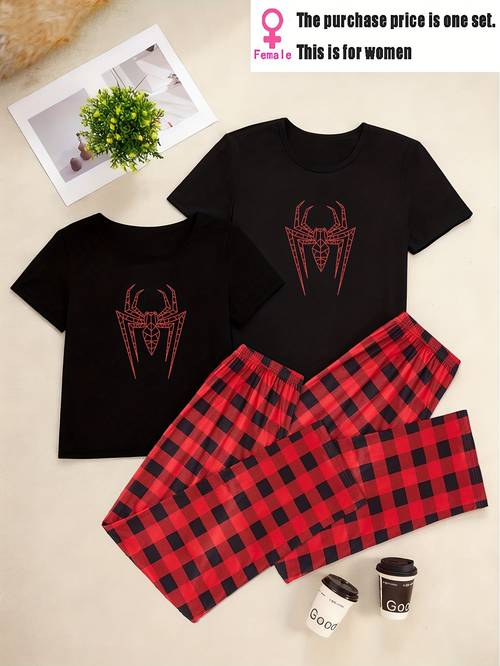 1 couple style pajamas mens or womens homewear checkered short sleeve long pants loungewear
