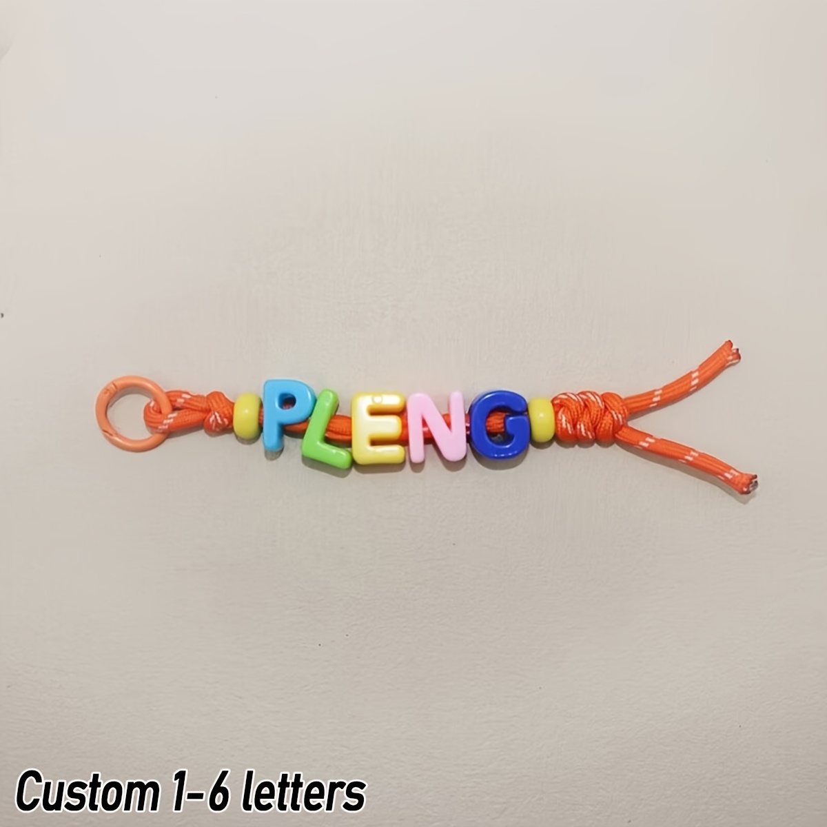 TEMU [custom] 1 Hand-knitted Keychain, Colorful Acrylic Letter Beads, Hand-knotted Cord, Customizable Letters, Minimalist Style, Back-to-school Gift,