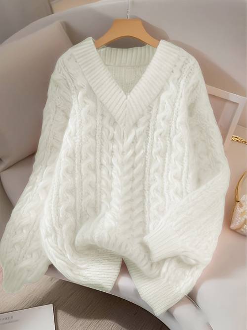 lazy style v neck chunky cable sweater for women soft and loose fit ideal for fall winter