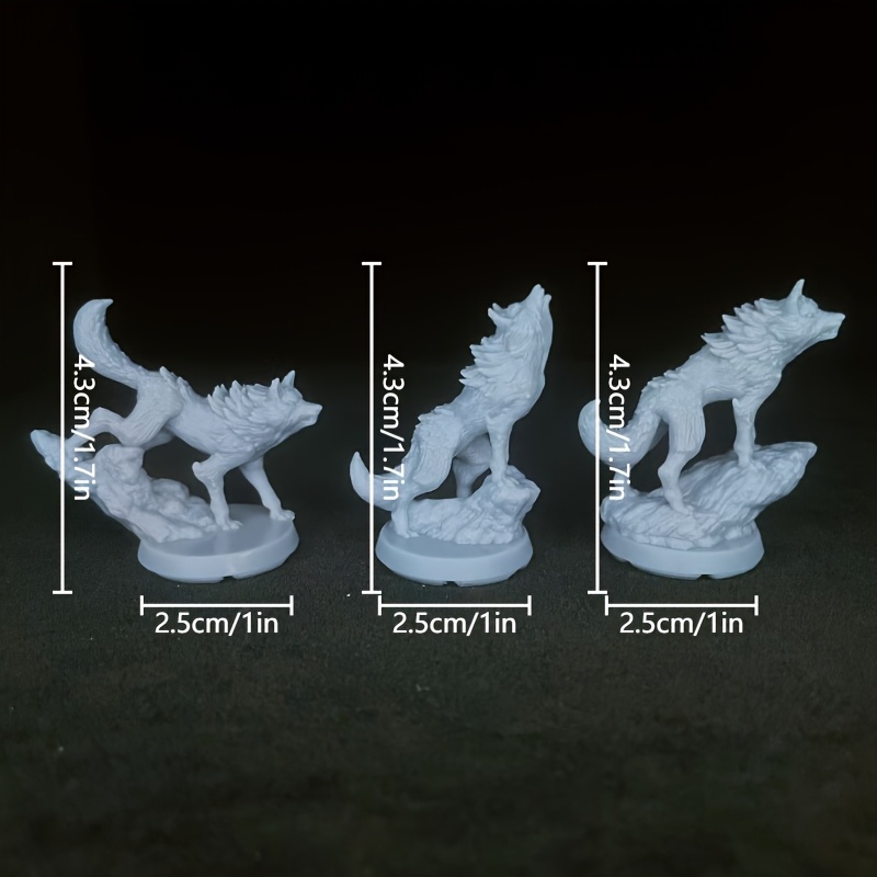 3d Printed Wolf Miniatures Set Of 3 Unique Poses For Dnd Rpg Tabletop Game Beginners Monster Tokens