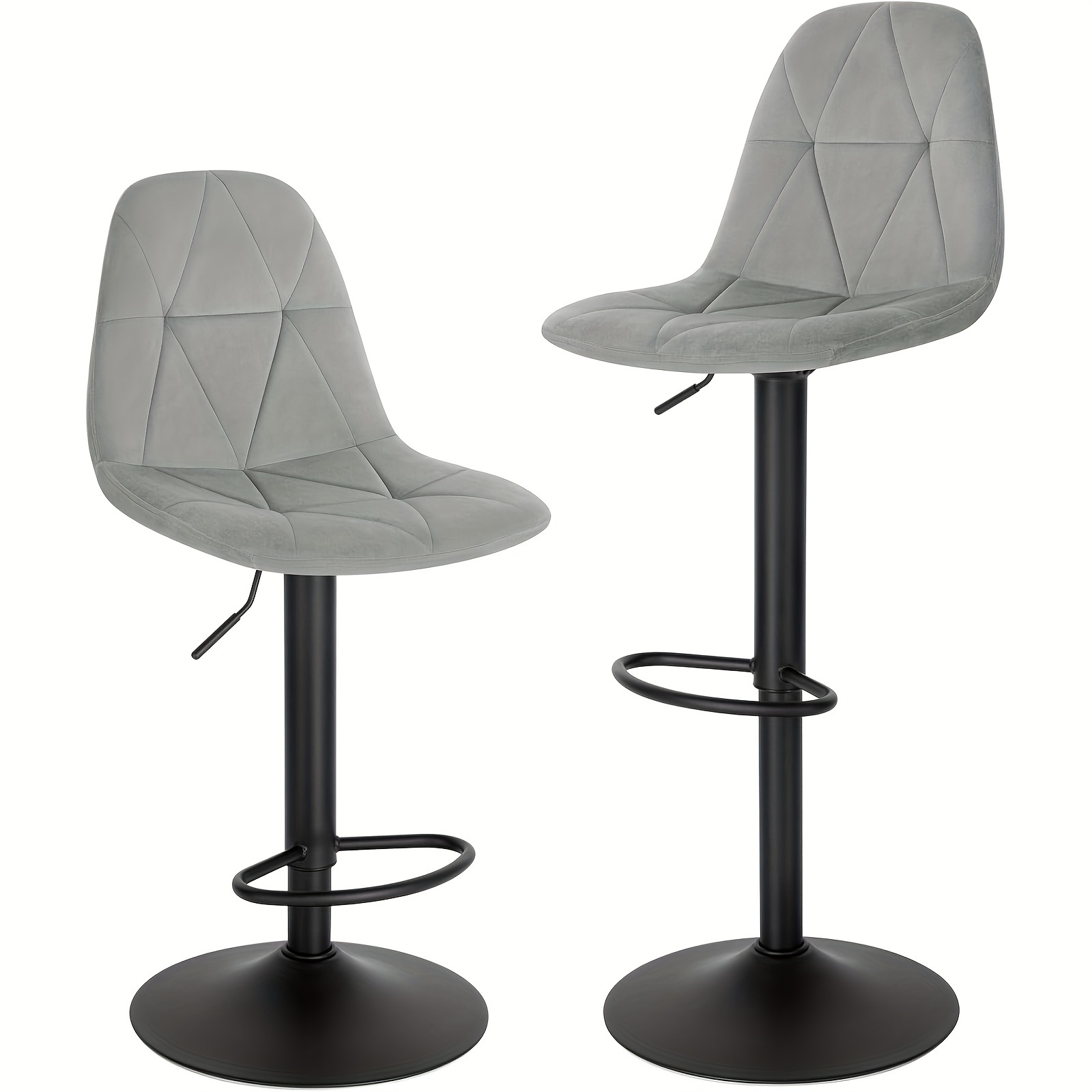 Image of 2pcs Bar Stools Bistro Stools Design Stool With Backrest Height-adjustable Stool With Velvet Cover Metal Seat Height 60-81 Cm