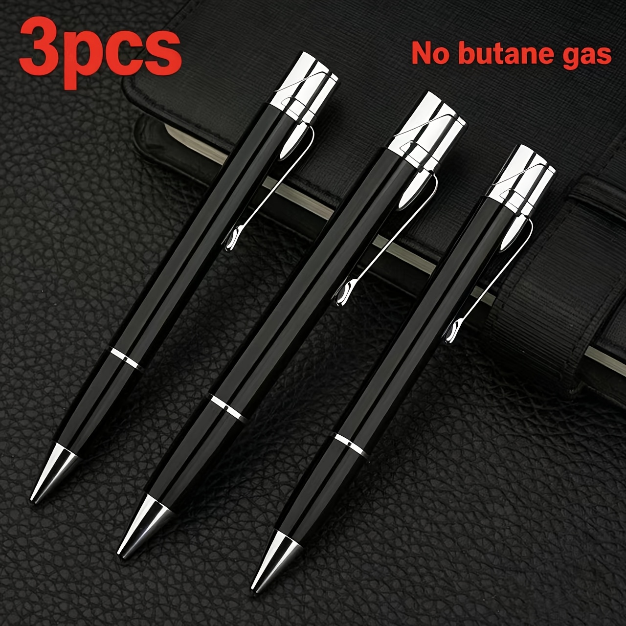 TEMU (no Butane Gas) 3pcs Creative Ballpoint Pen Inflatable Lighter, Portable Windproof Lighter, Adjustable Flame Size, Butane Gas Lighter, Suitable