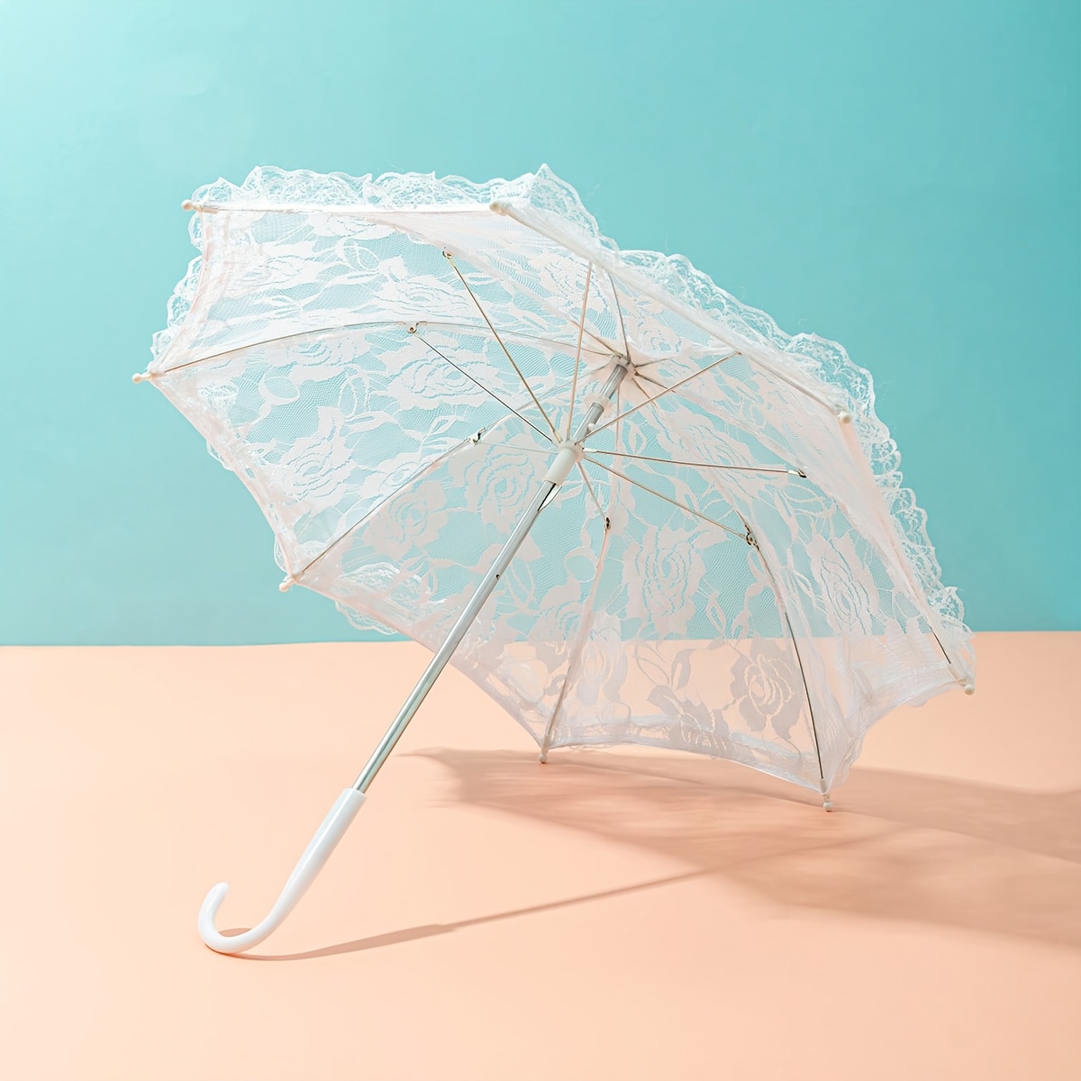 

Elegant White Lace Wedding Umbrella, Romantic Bridal Lace Parasol With Ruffle Trim, Perfect For Photo Props, Weddings, Parties, Bachelorette