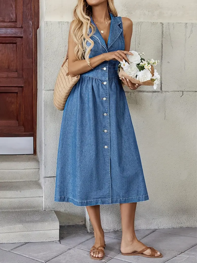 lavender denim dress Short Sleeve Washed Denim Dress in Purple M